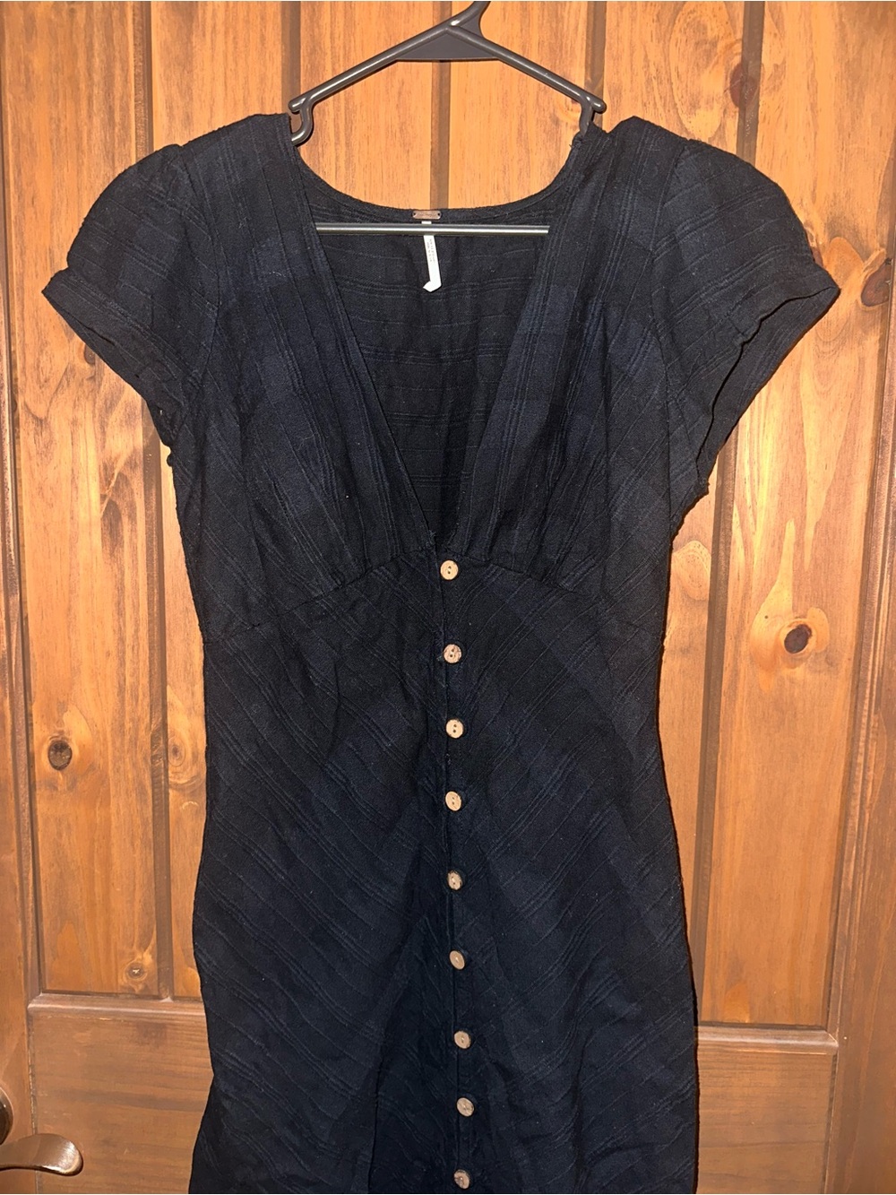 Free People Navy Button-Front V-Neck Midi Dress - Picture 4 of 9